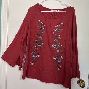 Belle by Kim Gravel Slub knit embroidered tunic size M (probably a 14w-16w. Rust